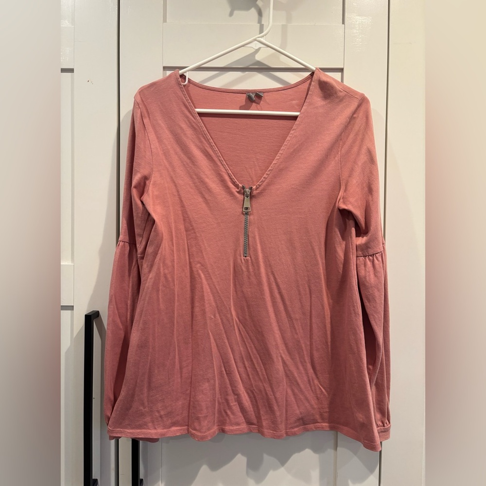 ASOS Maternity Dusty Pink Long Sleeve V-Neck Top with Zipper
